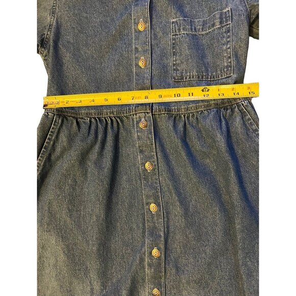Vintage Elements Spiegel Blue Denim Dress Sz 2P Black Velvet Trim Cotton USA L/S - Picture 7 of 13